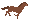 A dark chestnut galloping pixel horse